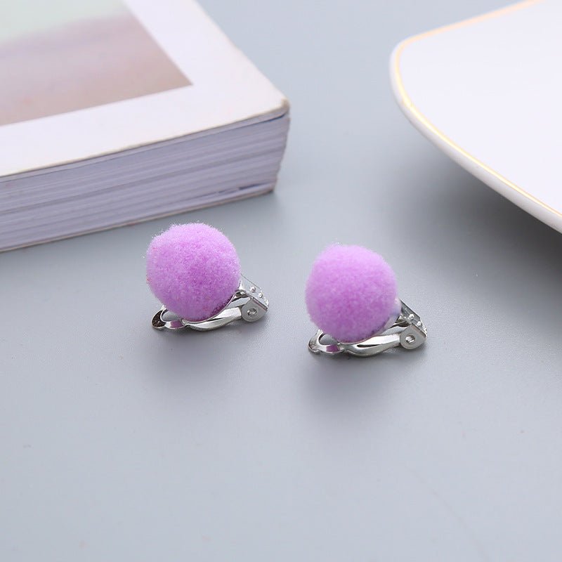 Pair Candy Color Korean Cute Wool Ball Ear Clip - Daebak