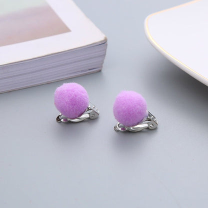 Pair Candy Color Korean Cute Wool Ball Ear Clip - Daebak