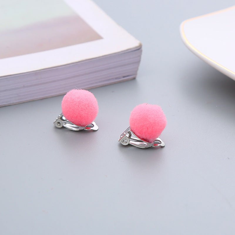 Pair Candy Color Korean Cute Wool Ball Ear Clip - Daebak