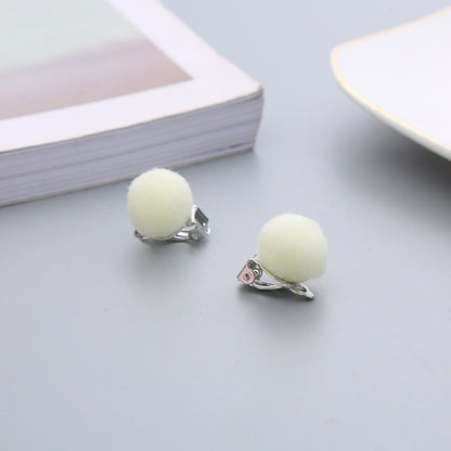 Pair Candy Color Korean Cute Wool Ball Ear Clip - Daebak