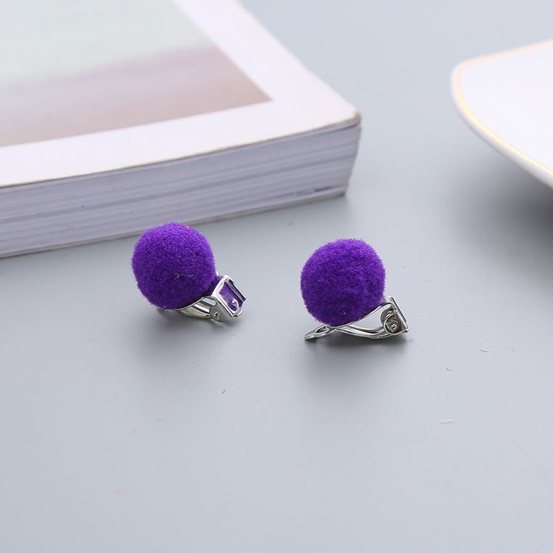 Pair Candy Color Korean Cute Wool Ball Ear Clip - Daebak