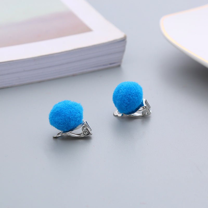 Pair Candy Color Korean Cute Wool Ball Ear Clip - Daebak