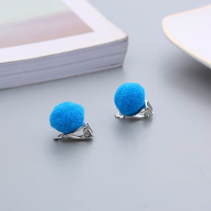 Pair Candy Color Korean Cute Wool Ball Ear Clip - Daebak