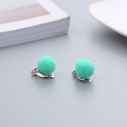Pair Candy Color Korean Cute Wool Ball Ear Clip - Daebak