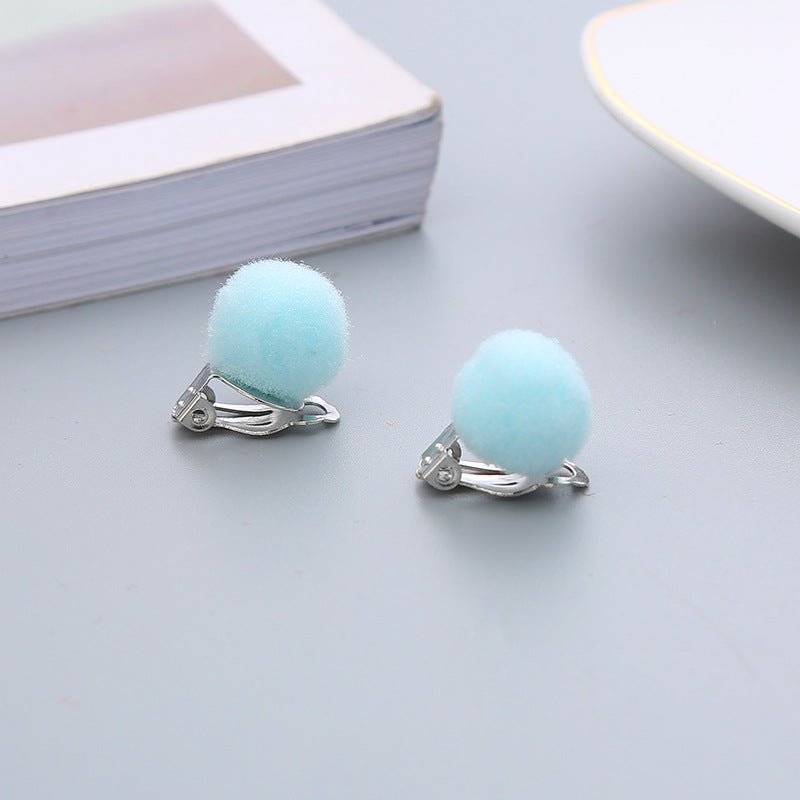 Pair Candy Color Korean Cute Wool Ball Ear Clip - Daebak