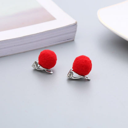 Pair Candy Color Korean Cute Wool Ball Ear Clip - Daebak