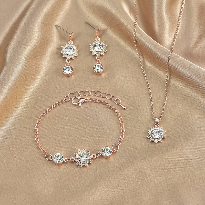 Popular Sunflower Three-piece Ear Korean Style Jewelry Set - Daebak