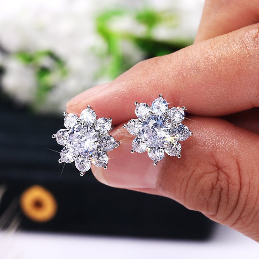 Shi Korean Style Fashion Elegant Snowflake Zircon Versatile Jewelry Set - Daebak