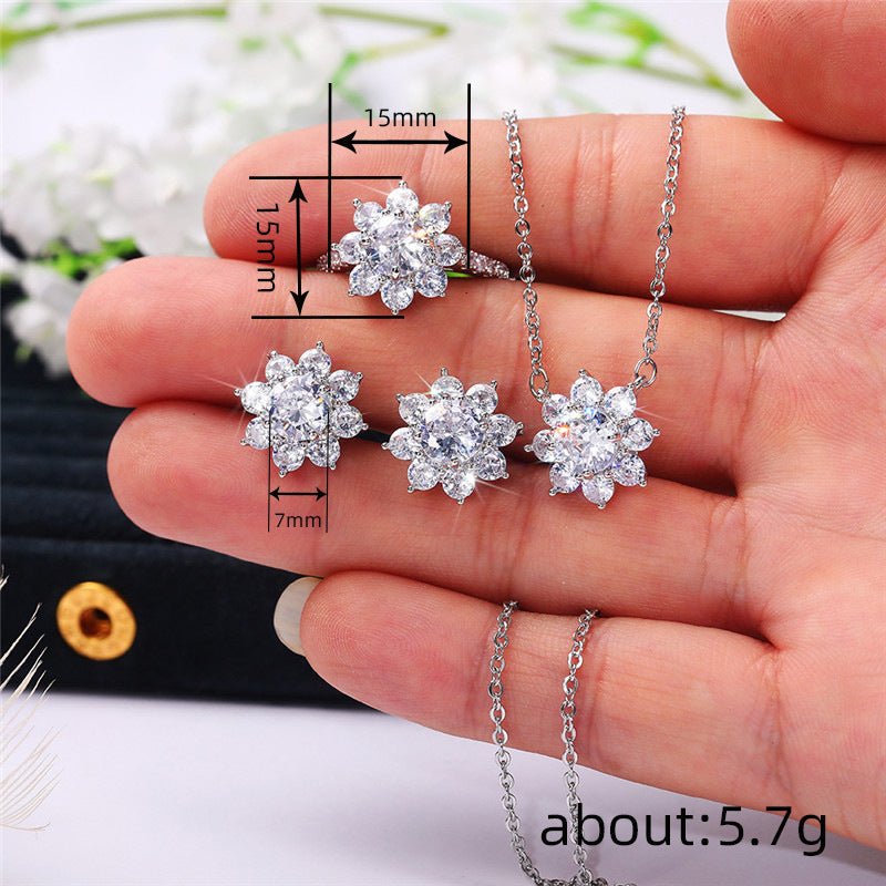Shi Korean Style Fashion Elegant Snowflake Zircon Versatile Jewelry Set - Daebak