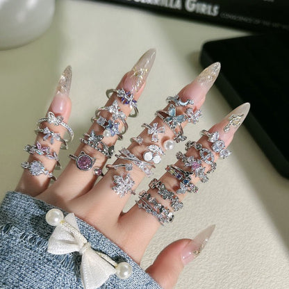 Shiny Diamond Female Cold Wind Simple Korean Style Niche Rings - Daebak