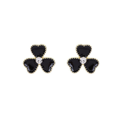 Sier Black Oil Dripping Flower Ear Korean Simple Elegant High-grade Stud Earrings - Daebak