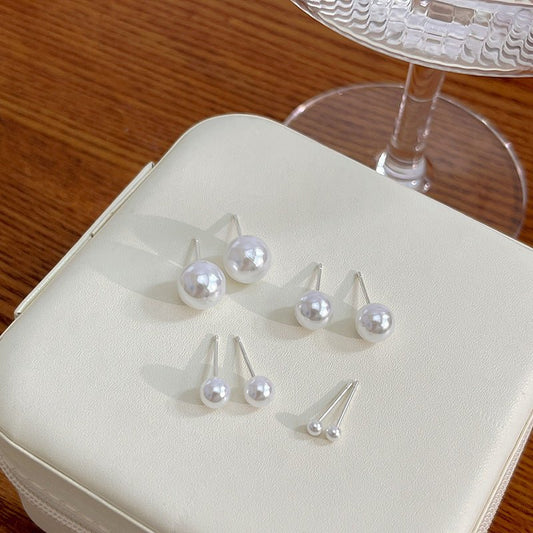 Sier Needle Korean Style Elegant Simple Pearl Fashion Stud Earrings - Daebak