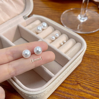 Sier Needle Korean Style Elegant Simple Pearl Fashion Stud Earrings - Daebak
