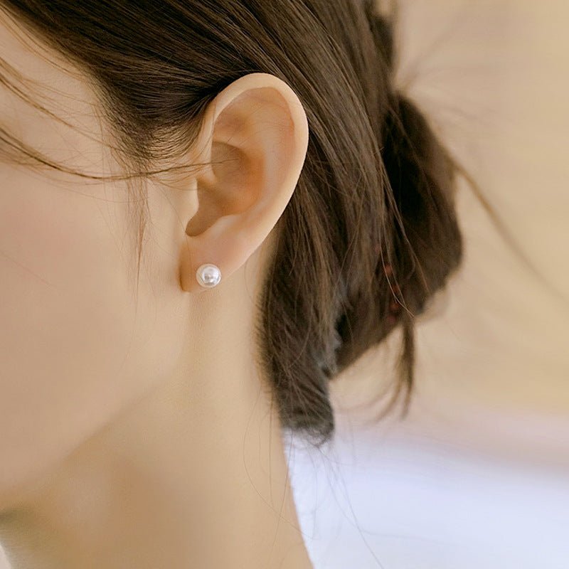 Sier Needle Korean Style Elegant Simple Pearl Fashion Stud Earrings - Daebak