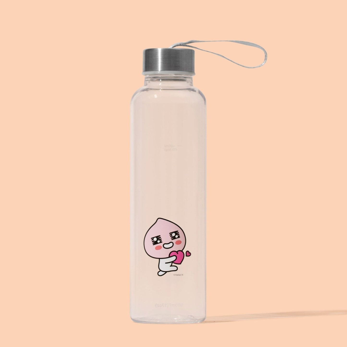 Slim Water Bottle KakaoFriends Licensed Design - 16.9oz (500 ml) Twist Off Stainless Cap with Strap (APEACH) - Daebak