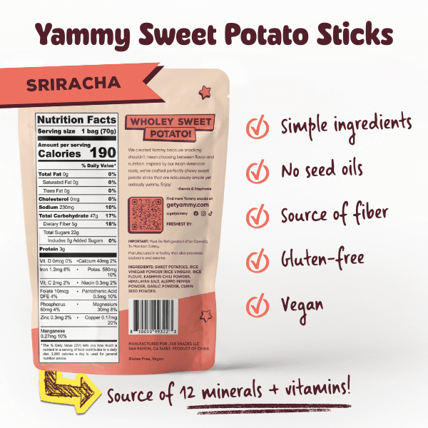 Sriracha Chewy Dried Sweet Potato – Spicy Asian Snack (Pack of 18) - Daebak