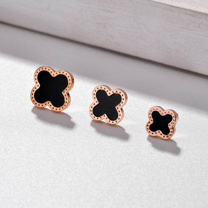 Steel Ear Clover Simple Graceful Small Cute Fashion Korean Earrings - Daebak