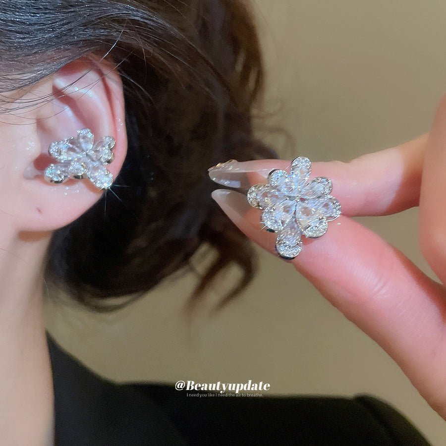 Style Super Flash Zircon Flower Korean Niche Bone Light Luxury Ear Clip - Daebak