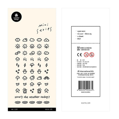 Sunshine Rain Weather Mini Sticker Set | Korean Import Scrapbooking and Journaling Stickers - Daebak
