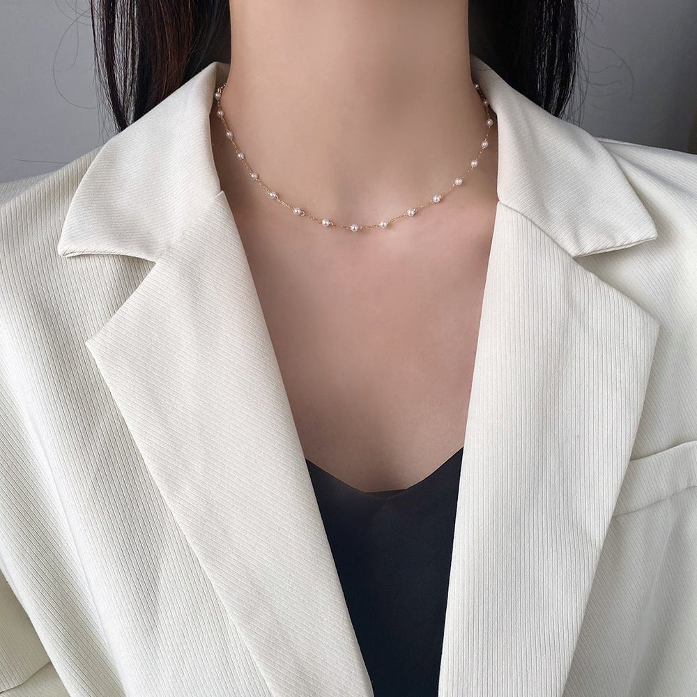 Sweet Temperament Pearl Korean Fashionmonger Ethereal Clavicle Chain Necklace - Daebak