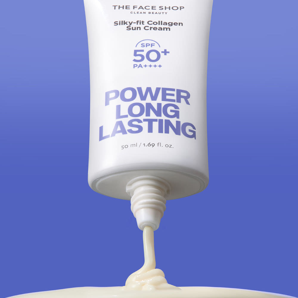 THE FACE SHOP كريم واقٍ من الشمس POWER طويل الأمد بملمس حريري وملائم للبشرة مع الكولاجين SPF50+ PA++++ 50ml