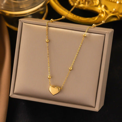 Titanium Steel Bead Korean Minimalist Fashion With Heart Summer Necklaces - Daebak
