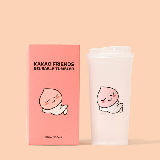 Transparent Reusable Tumblers KakaoFriends Licensed Design - 16.9oz travel coffee tea mug with lid (APEACH) - Daebak