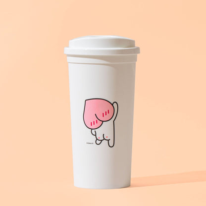 White Reusable Tumblers KakaoFriends Licensed Design - 16.9oz travel coffee tea mug with lid (APEACH) - Daebak
