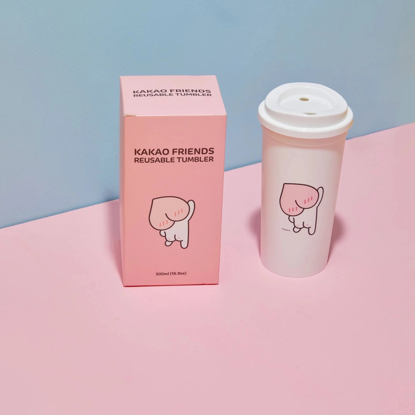 White Reusable Tumblers KakaoFriends Licensed Design - 16.9oz travel coffee tea mug with lid (APEACH) - Daebak