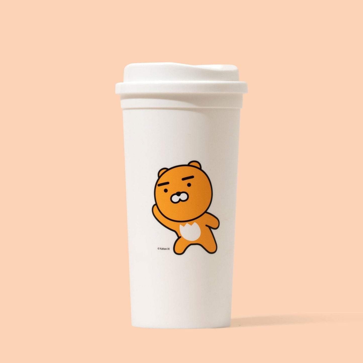 White Reusable Tumblers KakaoFriends Licensed Design - 16.9oz travel coffee tea mug with lid (RYAN) - Daebak