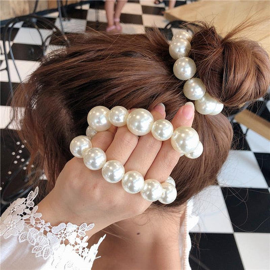 Woman Big Pearl Hair Ties Fashion Korean Style Hairband Scrunchies Girls Ponytail Holders Rubber Band Hair Accessories Ponytail Holder Accessories for Women And Girls - Daebak