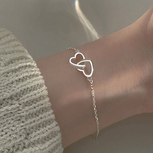 Women's Cool Style Simple Lightweight Thin Heart Korean Hollow Double Bracelets - Daebak