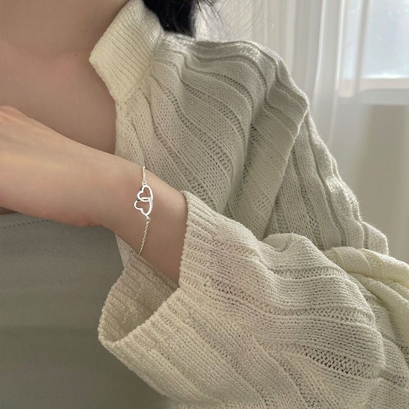 Women's Cool Style Simple Lightweight Thin Heart Korean Hollow Double Bracelets - Daebak