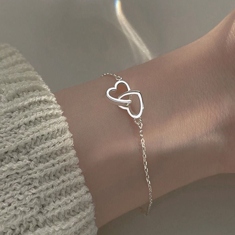 Women's Cool Style Simple Lightweight Thin Heart Korean Hollow Double Bracelets - Daebak