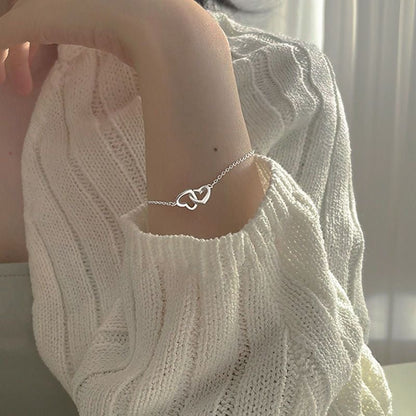 Women's Cool Style Simple Lightweight Thin Heart Korean Hollow Double Bracelets - Daebak