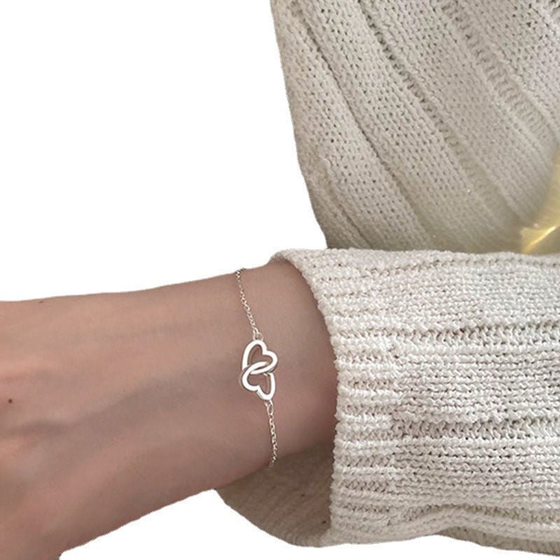 Women's Cool Style Simple Lightweight Thin Heart Korean Hollow Double Bracelets - Daebak