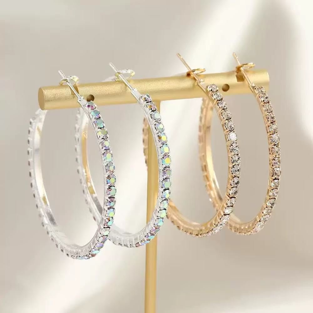 Women's Diamond Fashion Simple Elegant Korean Wear Super Shiny Temperament Personality Earrings - Daebak