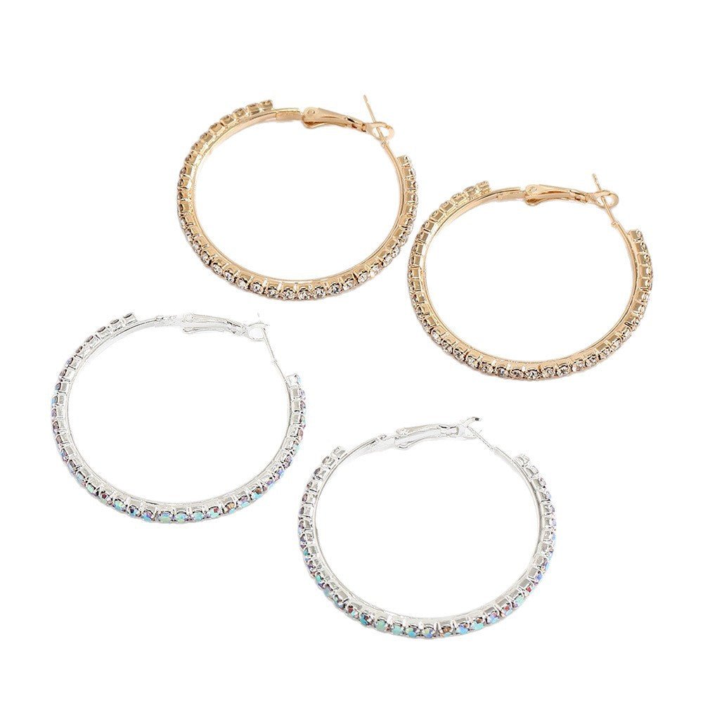 Women's Diamond Fashion Simple Elegant Korean Wear Super Shiny Temperament Personality Earrings - Daebak