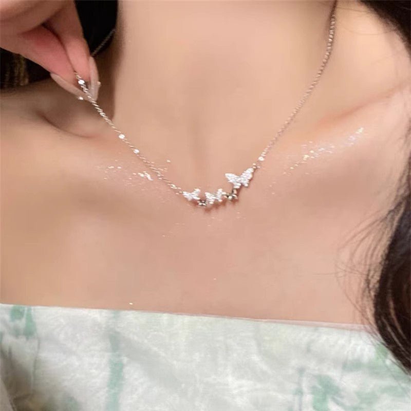 Women's Flash Butterfly Korean Light Luxury Temperament Versatile High-grade Zircon Clavicle Necklace - Daebak