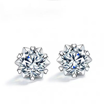 Women's Karat Imitation Moissanite Snowflake Ear Korean Temperament Entry Stud Earrings - Daebak