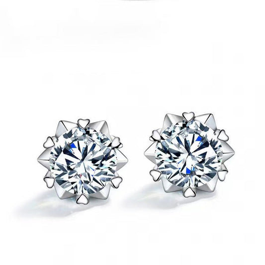Women's Karat Imitation Moissanite Snowflake Ear Korean Temperament Entry Stud Earrings - Daebak