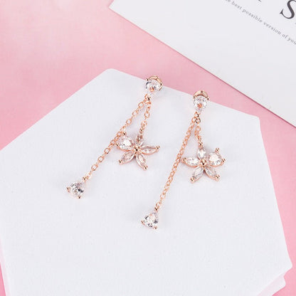Women's Korean Fresh Five Petal Flower Elegant Stud Earrings - Daebak