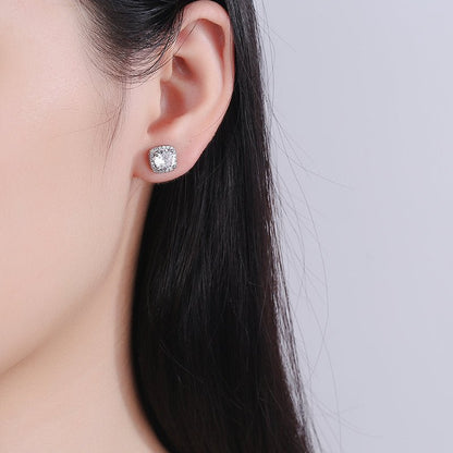 Women's Korean Square Bag Diamond Suit Auricular Stud Earrings - Daebak