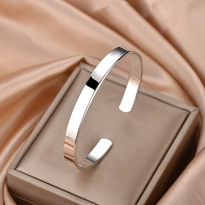 Women's Korean Style Fashion Elegance Retro Imitation Sier Simple Opening Flat Bracelet - Daebak