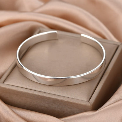 Women's Korean Style Fashion Elegance Retro Imitation Sier Simple Opening Flat Bracelet - Daebak