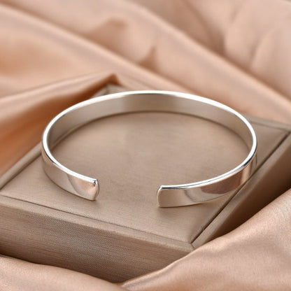 Women's Korean Style Fashion Elegance Retro Imitation Sier Simple Opening Flat Bracelet - Daebak