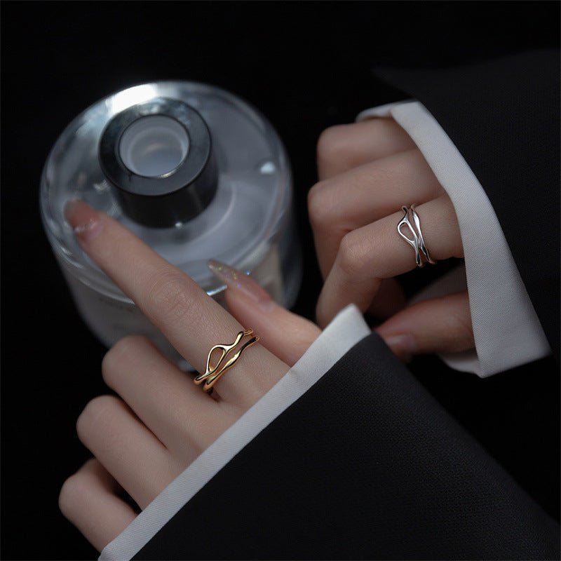 Women's Korean Style Niche Design Free Shape Irregular Curve Bar Rings - Daebak