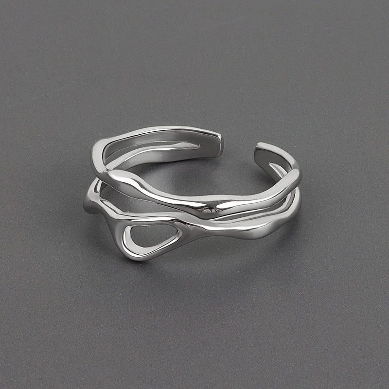 Women's Korean Style Niche Design Free Shape Irregular Curve Bar Rings - Daebak