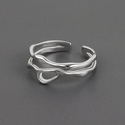 Women's Korean Style Niche Design Free Shape Irregular Curve Bar Rings - Daebak