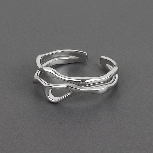 Women's Korean Style Niche Design Free Shape Irregular Curve Bar Rings - Daebak